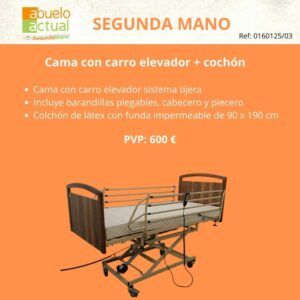 Cama con carro elevador de 2º mano + colchón de látex - Imagen 1